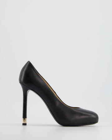 Top Quality Chanel Black Round Toe Heels with Silver CC Logo Detail Size EU 40