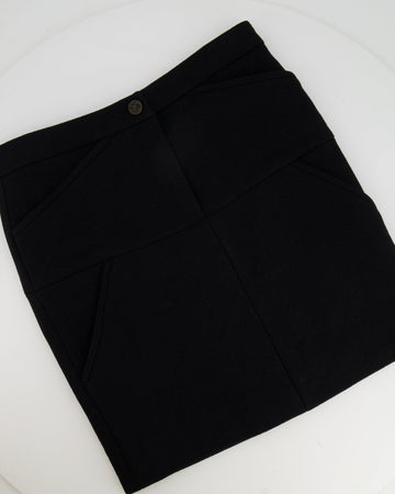 Top Quality Chanel 12A Black Wool Mini Skirt with CC Logo Button Detail Size FR 36 (UK 8) RRP ¬£1,350