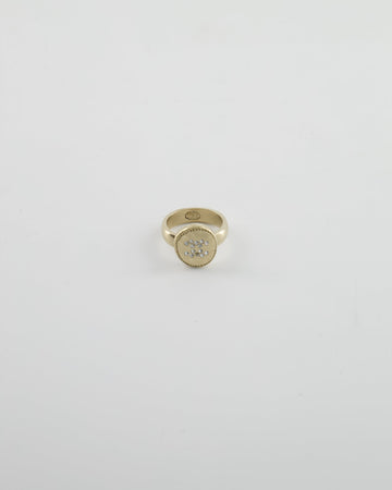 Top Quality Chanel 19A Antique Champagne Gold Round Ring with Crystal CC Logo