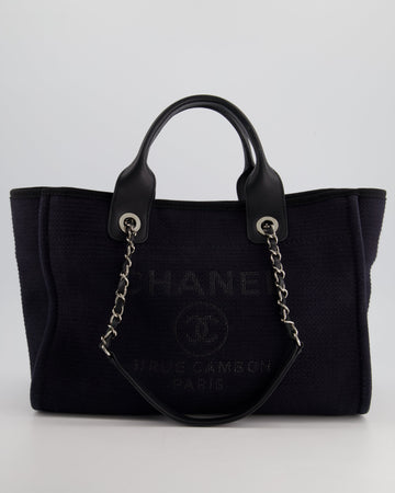 Top Quality Chanel Navy & Black Small Deauville Tote Bag with Silver Hardware