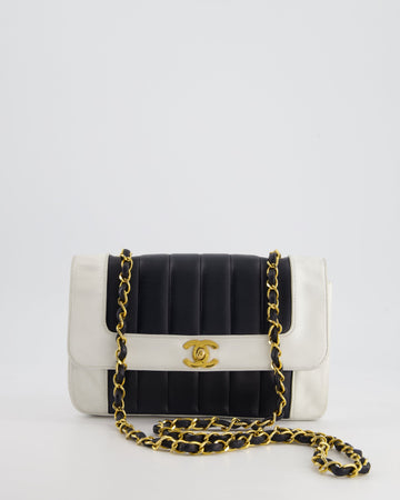 Top Quality Chanel Black, White   Mademoiselle Single Flap Bag in Lambskin Leather with 24K Gold Plated Hardware