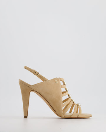 Top Quality Chanel 19/P Beige Suede Caged Strap Heels Size EU 38