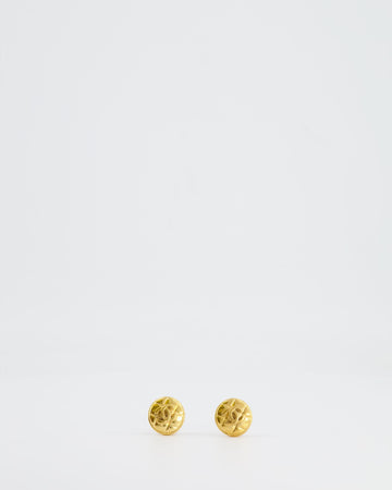 Top Quality Chanel   Yellow Gold Quilted CC Logo Round Clip-On Earrings