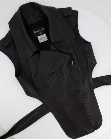 Top Quality Chanel 12P Black Asymmetric Lambskin Leather Gilet with Belt Size FR 36 (UK 8) RRP ¬£5,500