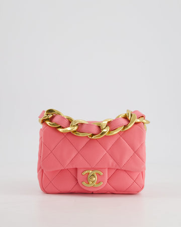 Top Quality Chanel Pink Mini Flap Bag With Large Chain Brushed Gold Hardware