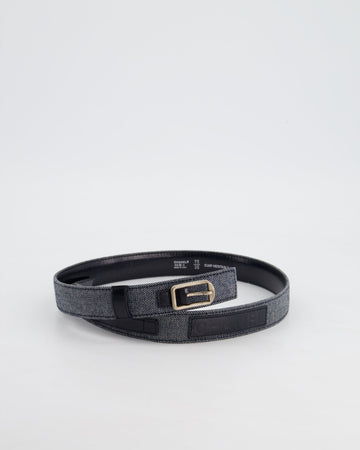 Top Quality Chanel   Denim & Black Leather Belt with Buckle Detail Size 75cm