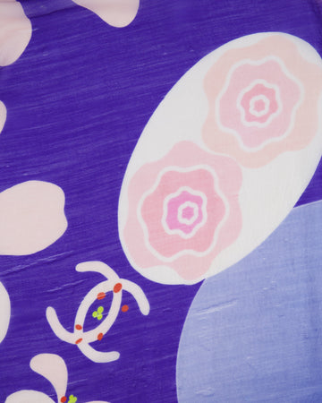 Top Quality Chanel Purple Multicoloured Scarf with CC Logo Details Size 190cm x 130cm