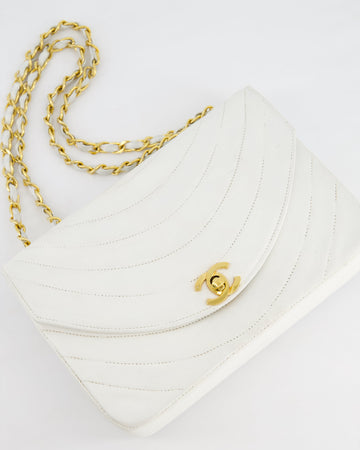Top Quality Chanel White Half Moon Curve Flap   Quilted Bag With 24k Gold Hardware