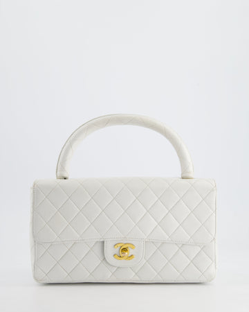 Top Quality Chanel   White Matelasse Leather Top Handle Bag with 24K Gold Hardware