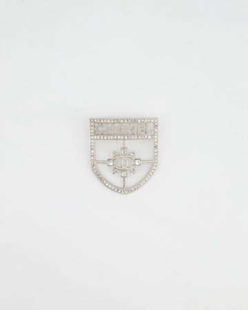 *HOT* Top Quality Chanel Silver Crystal Large Brooch with CC and Logo Details