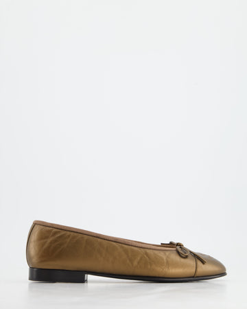 Top Quality Chanel Bronze Aged Calfskin Ballerina Flats with CC Detail Size EU 36
