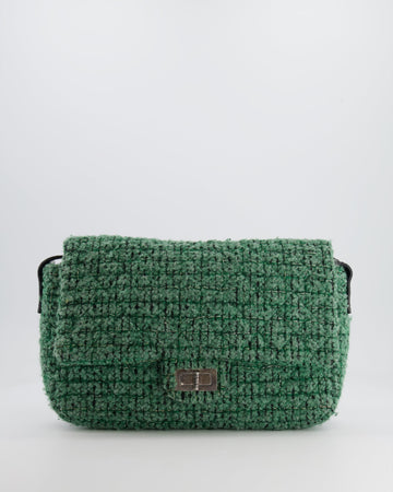 *FIRE PRICE* Top Quality Chanel Green Tweed 2.55 Large Crossbody Bag with Ruthenium Hardware