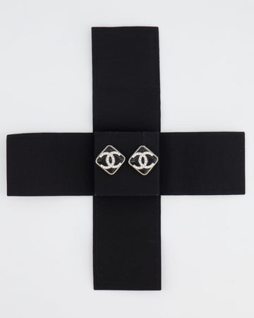 *HOT* Top Quality Chanel Black, Crystal Embellished Diamond-Shaped CC Earrings