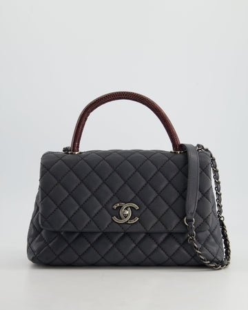 *RARE* Top Quality Chanel Medium Coco Top Handle Bag Grey Caviar with Python Handle and Ruthenium Hardware