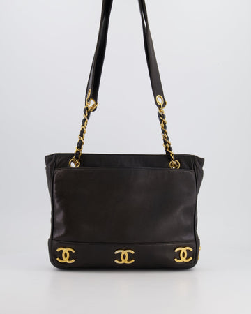 Top Quality Chanel   Black Small Tote Bag in Lambskin Leather with Gold CC Logos