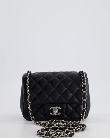 *HOT* Top Quality Chanel Black Mini Square Flap Bag in Lambskin with Silver Hardware