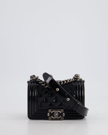 Top Quality Chanel Black Patent Mini Boy Bag with Ruthenium Hardware