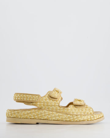 Top Quality Chanel Beige Raffia Dad Sandals with Pearl CC Logo Detail Size EU 37.5C