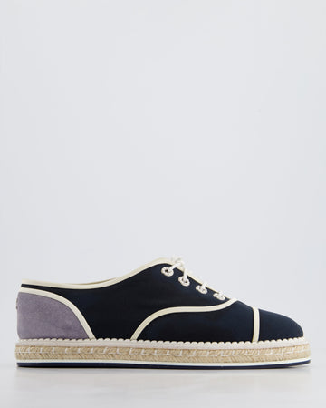 Top Quality Chanel Navy Raffia Trainer with Suede and Pearl Detail Size EU 40