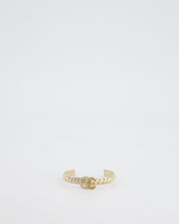 Top Quality Chanel CC Open Bangle in Champagne Gold Hardware with Crystals Detail