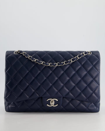 Top Quality Chanel Navy Maxi Classic Double Flap Bag in Caviar Leather with Sliver Hardware