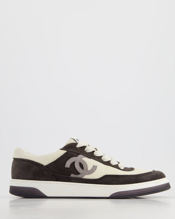 Top Quality Chanel Black, White Suede with Grey CC Logo Trainers EU 41