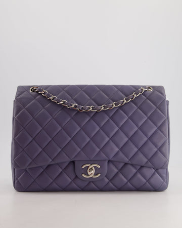 Top Quality Chanel Lavander Purple Maxi Classic Double Flap Bag in Lambskin Leather with Silver Hardware