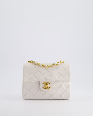 Top Quality Chanel   White Mini Square Bag in Lambskin Leather with 24K Gold Hardware