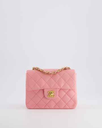 *RARE* Top Quality Chanel   Bubblegum Pink Mini Square Flap Bag in Lambskin Leather with 24K Gold Hardware