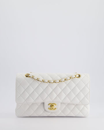 *RARE* Top Quality Chanel White Medium Classic Double Flap in Caviar Leather with Gold Hardware