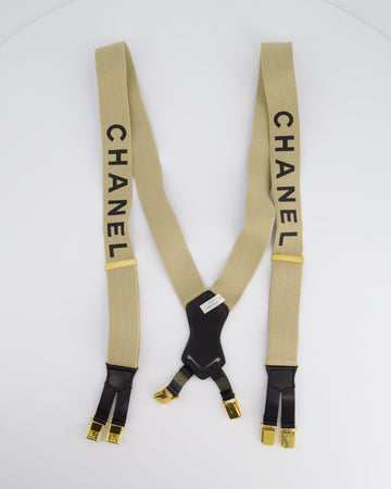 Top Quality Chanel   1990s Beige Black Logo Ski Suspender Braces
