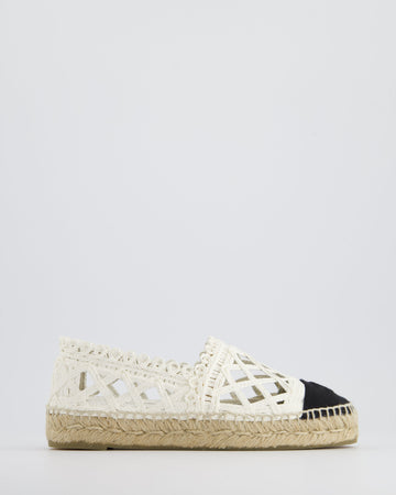 Top Quality Chanel White Crochet Raffia Espadrille with CC Logo Detail Size EU 36