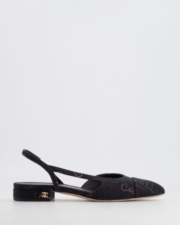 Top Quality Chanel 22P Grey Denim Flat Slingback with Logo Detail and   Stamps Details Size EU 36C