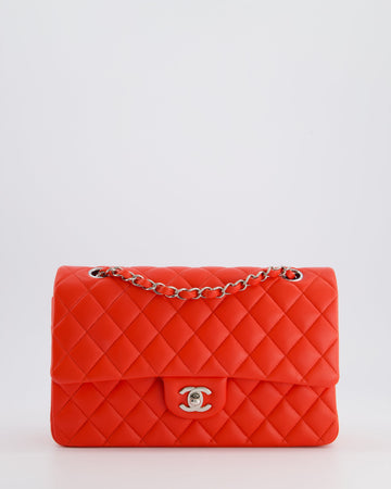 Top Quality Chanel Scarlet Red Medium Classic Double Flap Bag in Lambskin Leather with Silver Hardware