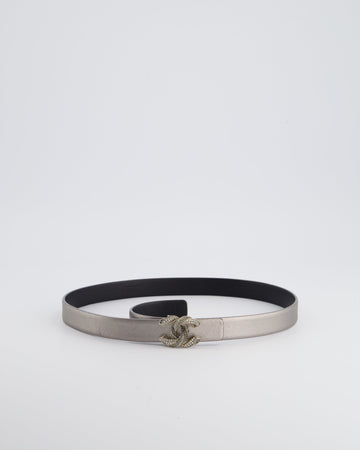 Top Quality Chanel Metallic Silver Belt with Crystal CC Logo Detail Size 70cm
