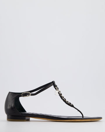 Top Quality Chanel Black Leather Sandal with Chain CC Detail Size EU 40C