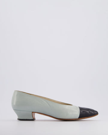 Top Quality Chanel Baby Blue, Black Leather   Heels Size 37.5