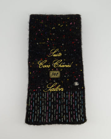 Top Quality Chanel Charcoal Alpaca Wool Scarf With Multi Colour Sequin Details and Gold Embroidery
