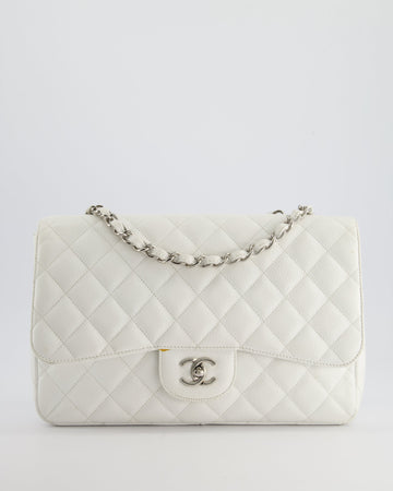 *SUPER FIRE PRICE* Top Quality Chanel White Jumbo Classic Single Flap Bag in Caviar Leather with Silver Hardware
