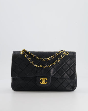 Top Quality Chanel   Black Medium Classic Double Flap Bag in Lambskin Leather with 24K Gold Hardware