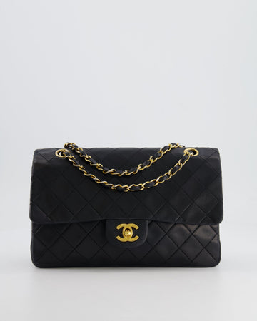Top Quality Chanel   Black Medium Classic Double Flap Bag in Lambskin Leather with 24K Gold Hardware