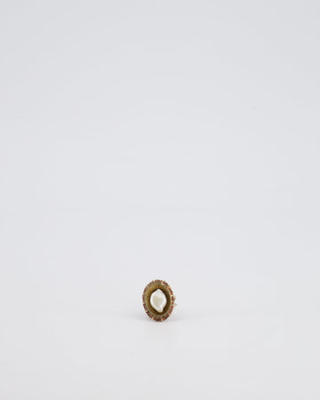 Top Quality Chanel 10/C Antique Gold and Pearl Ring with Enamel Detail