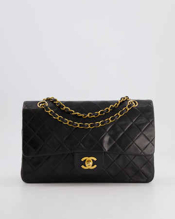 Top Quality Chanel   Black Medium Classic Double Flap Bag in Lambskin Leather with 24K Gold Hardware