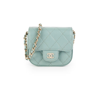 Top Quality Chanel Micro Bag With Chain Greyish Green LGHW  Caviar