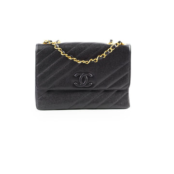 Top Quality Chanel   Jumbo Single Flap Diagonal Quilted Caviar Black