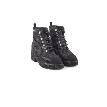 Top Quality Chanel Tweed Black Boots Size 35.5