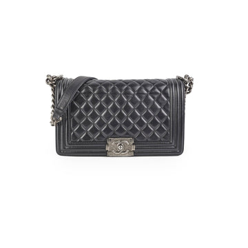 Top Quality Chanel Quilted Old Medium Boy Black