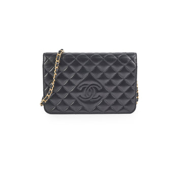 Top Quality Chanel Flap Wallet On Chain Lambskin Black Crossbody Bag