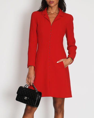 Top Quality Chanel   Red Jacket with Gold CC Logo Button Details FR 34 (UK 6)