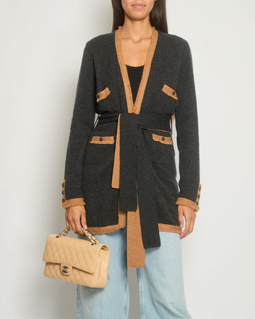 Top Quality Chanel 06/A Charcoal Long Line igan with Tie Detail FR 38 (UK 10)